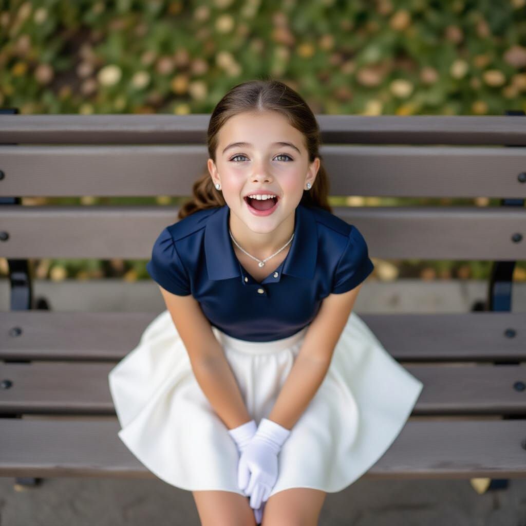 Young French Girl Yawning on Bench, Amateur Photo Style