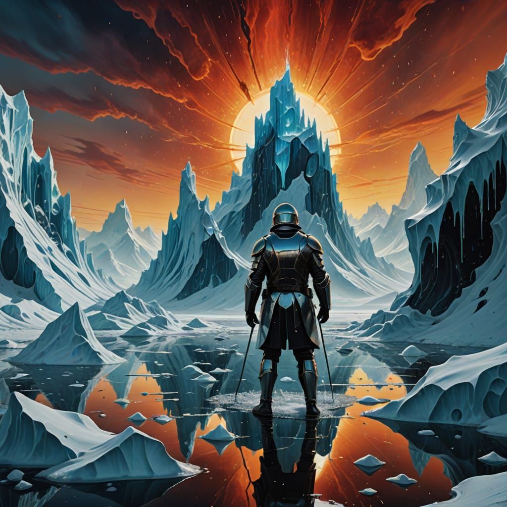 Surrealistic Dreamscapes: Icy Warriors Melt in Vibrant Oil P...