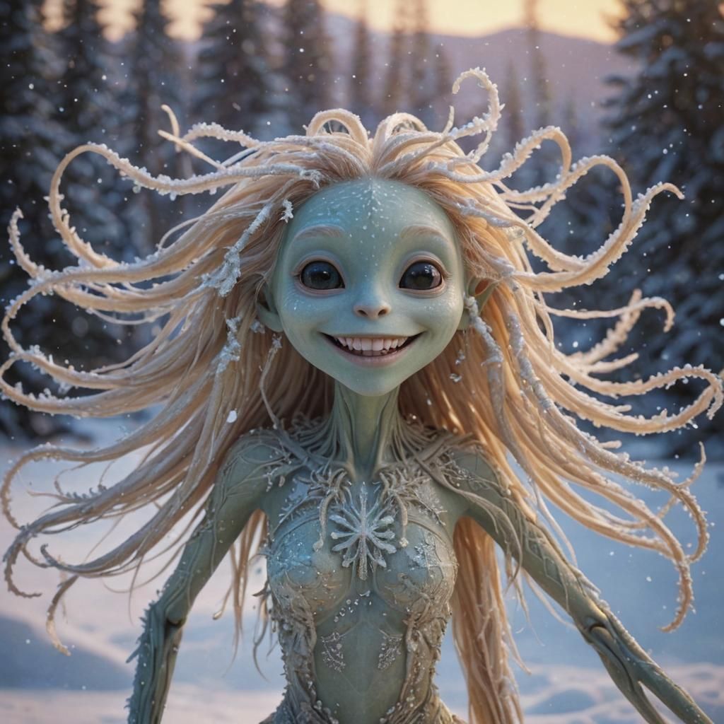 Snow Alien Portrait in Digital Matte Painting Style