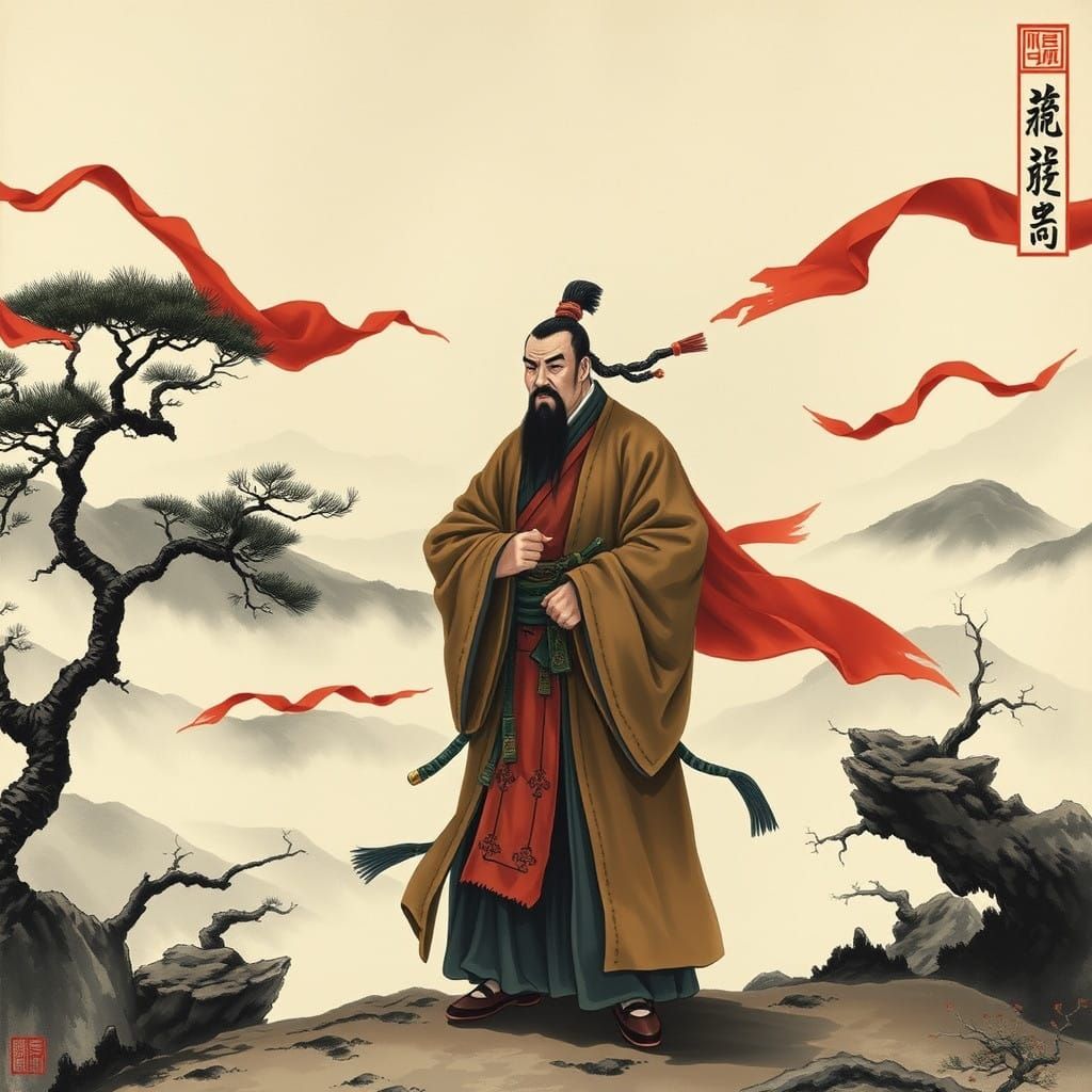 Ancient Warrior Ponders the Art of War in Chinese Landscape