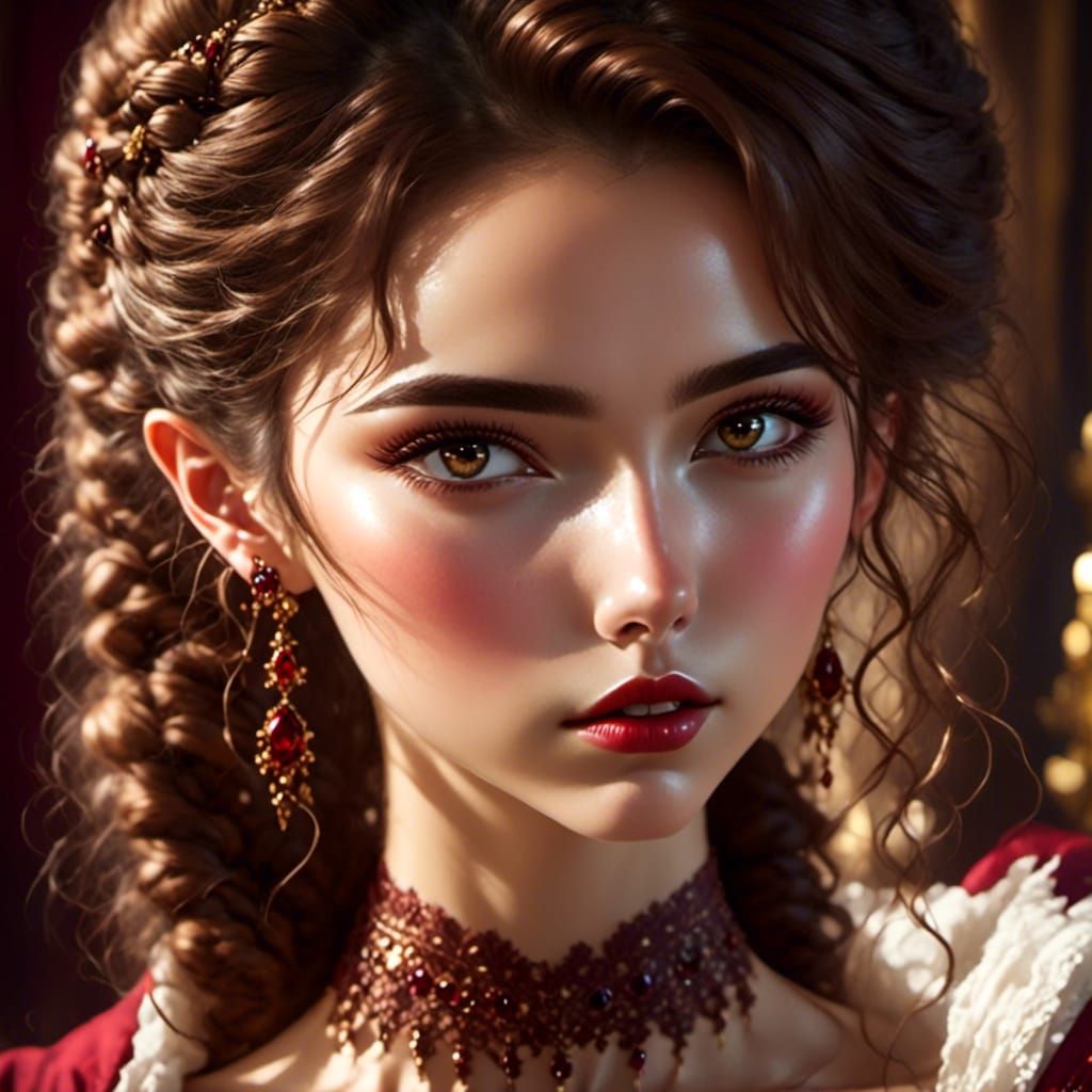 Teen Female in Red Gown: Digital Matte Painting
