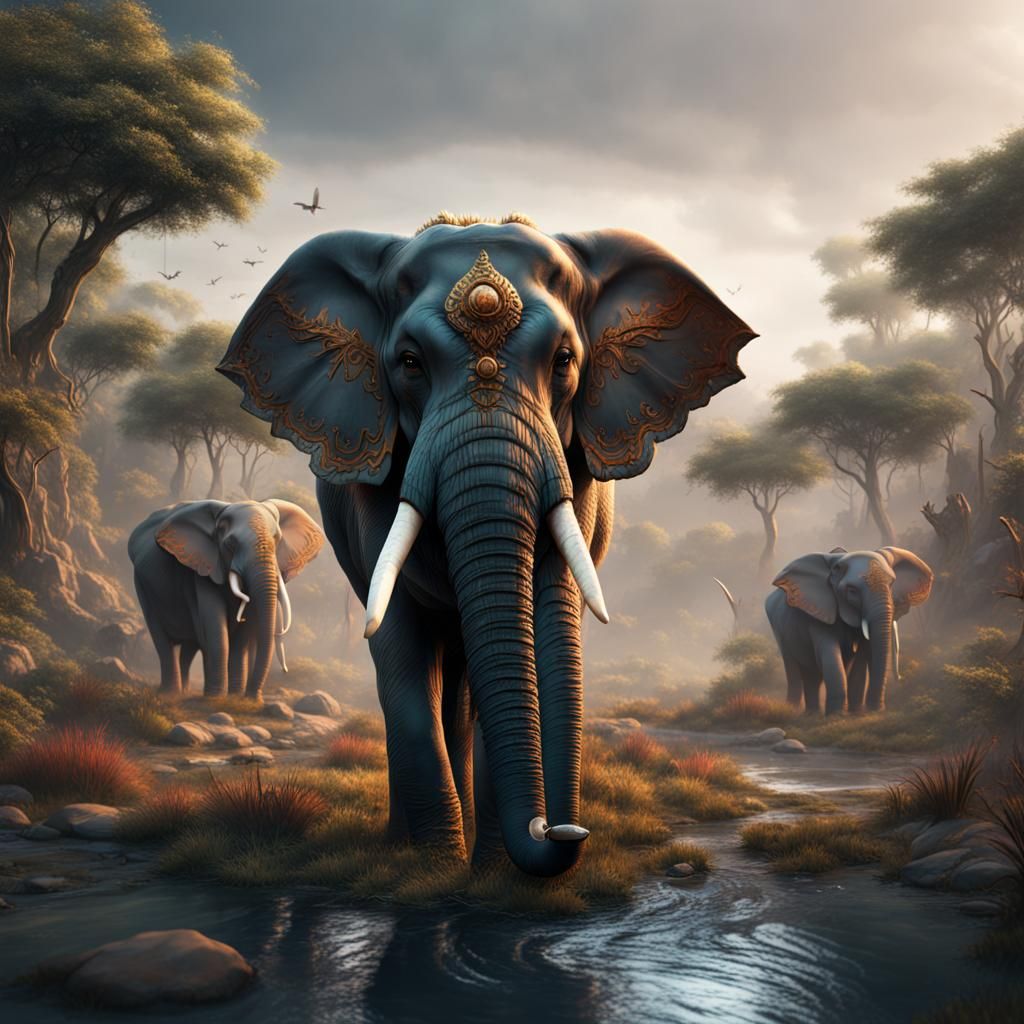 Fantastical Elephant in Detailed Matte Painting