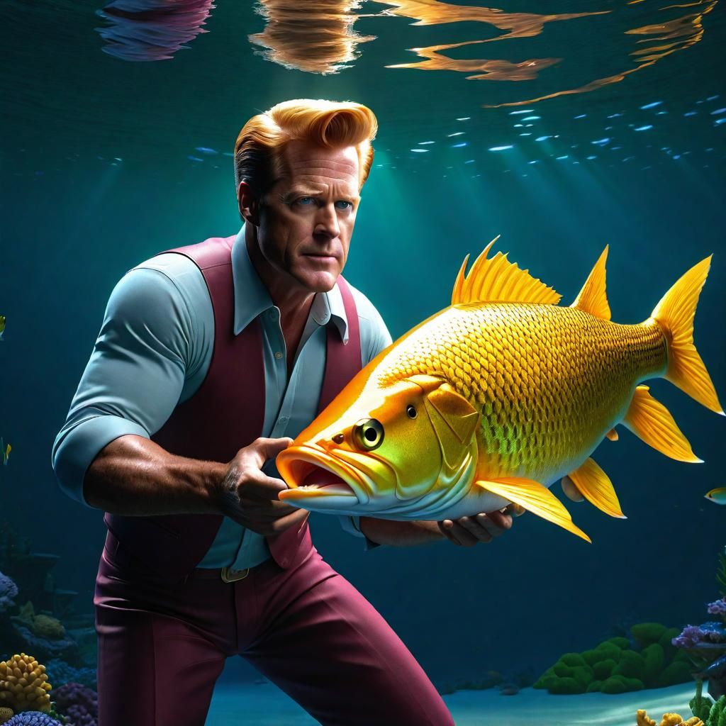 Troy McClure and a Big Fish: Hyperrealistic Action Shot