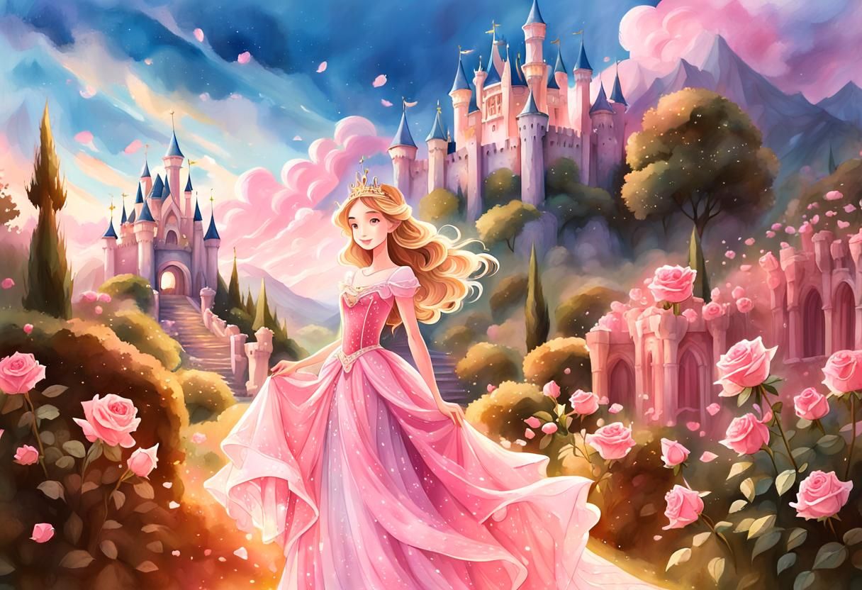 Princess in Rose Garden: Watercolor Illustration