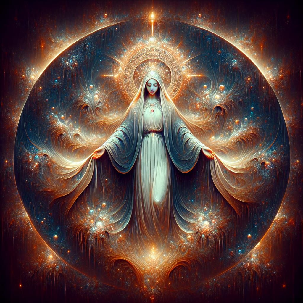 Fantasy Holy Figure in Enchanted Forest