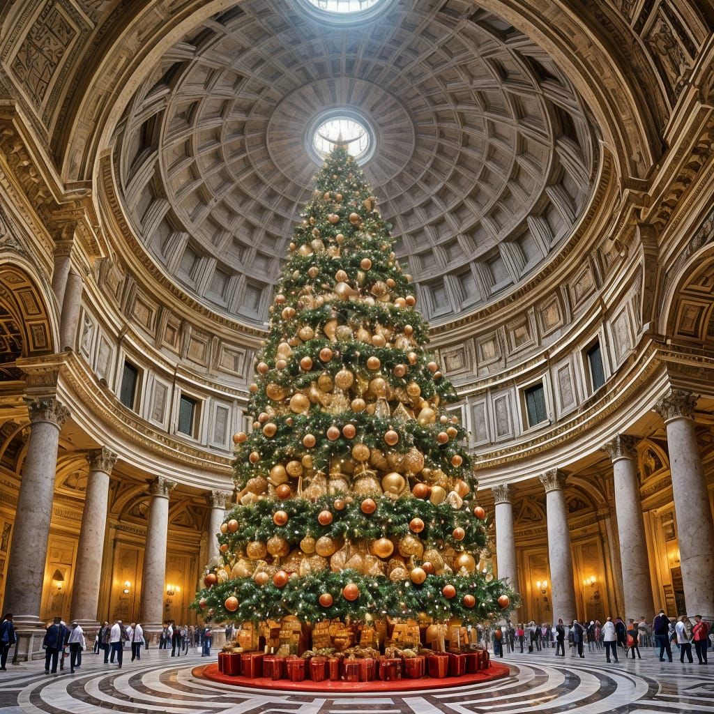 Enormous Christmas Tree Towers Over Ancient Pantheon in Rome
