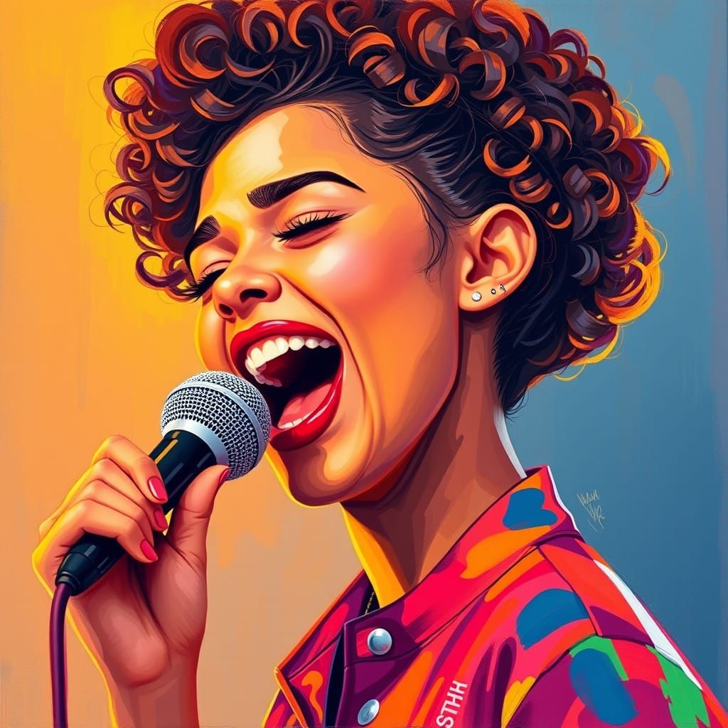 Vibrant Singer Performs with Passion and Energy