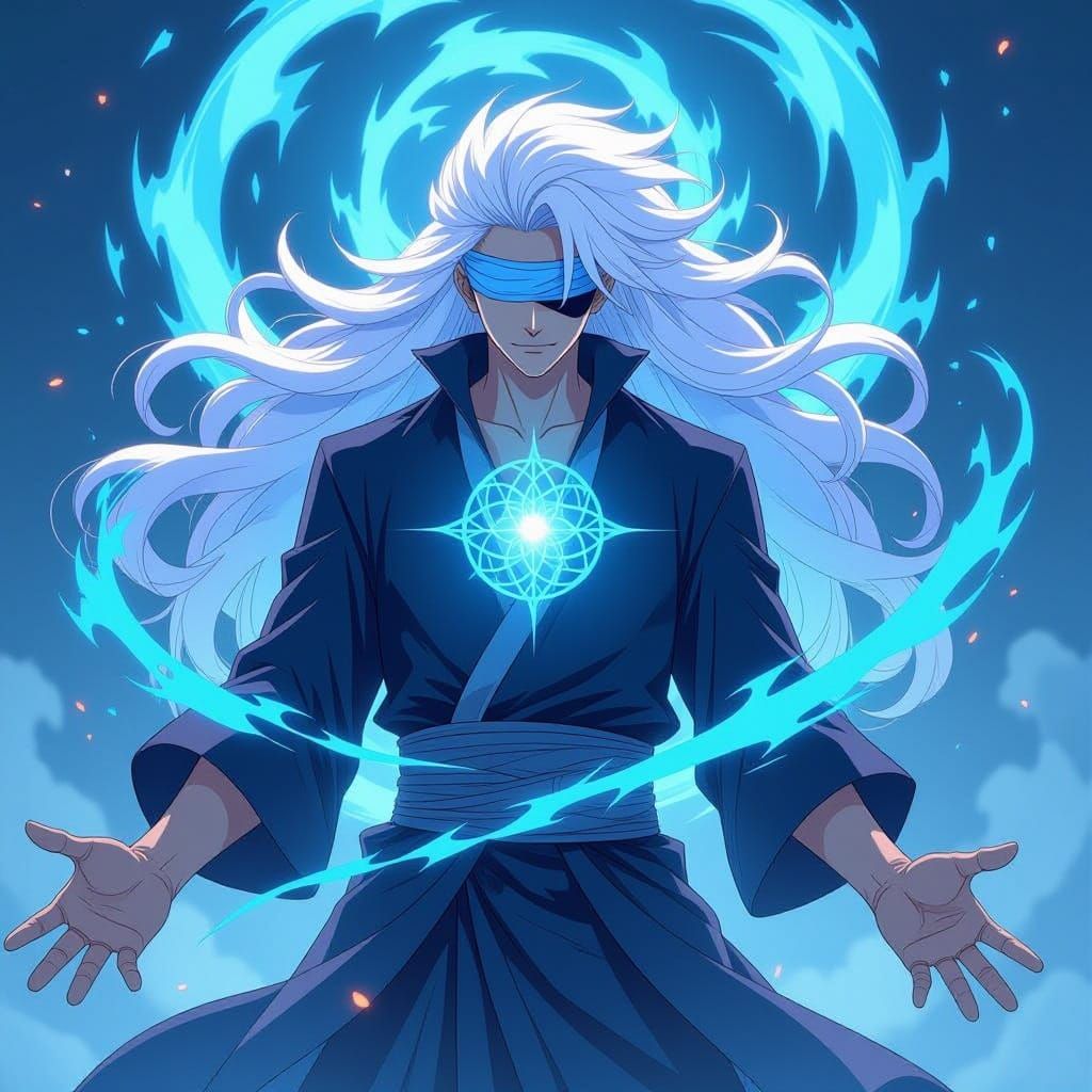 Satoro Gojo Anime Style with Blue Energy