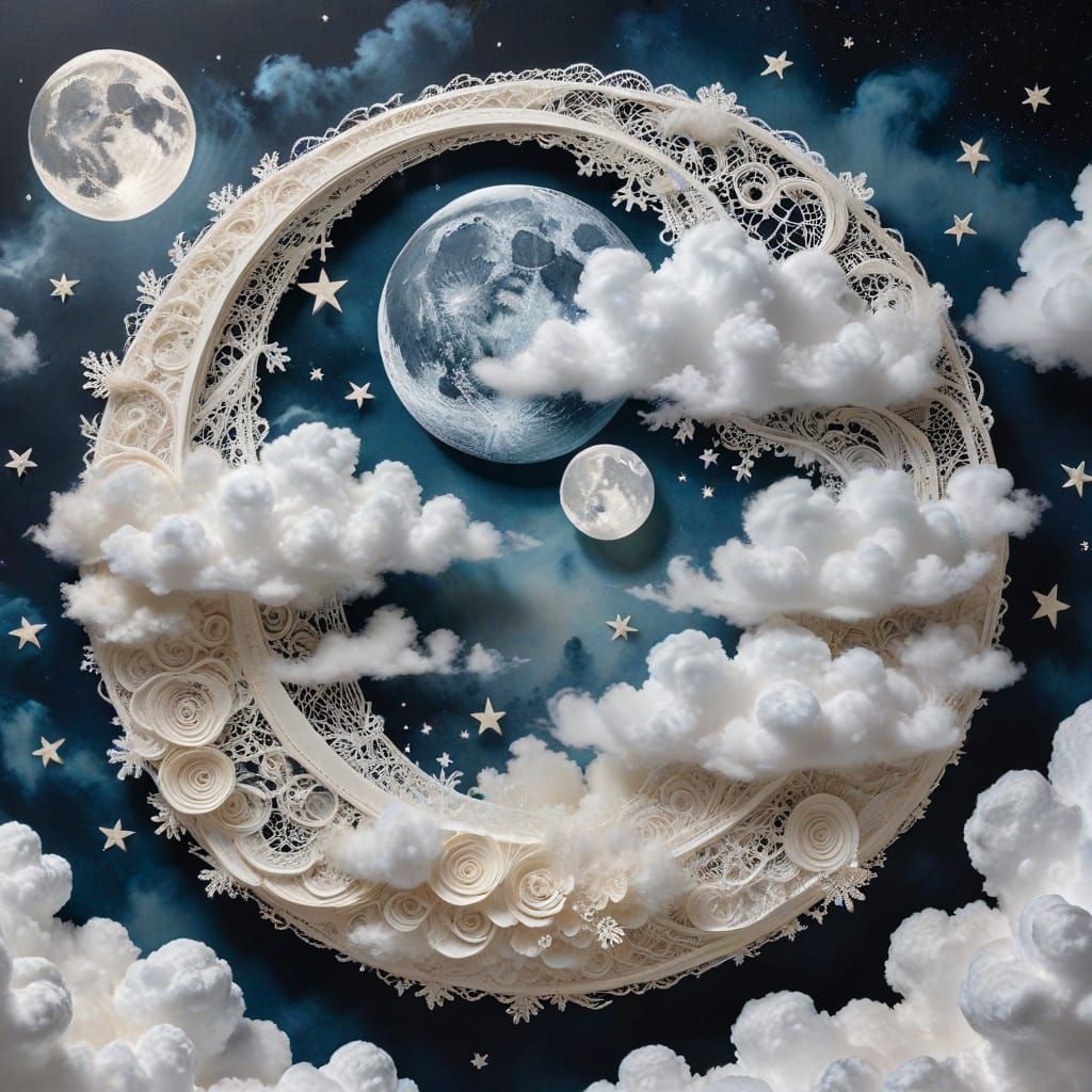 Detailed Lace Clouds and Moon Collage