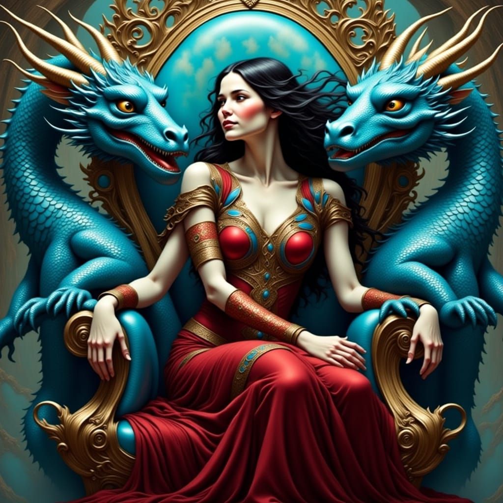 Dragon Queen on Throne in Frank Frazetta Style