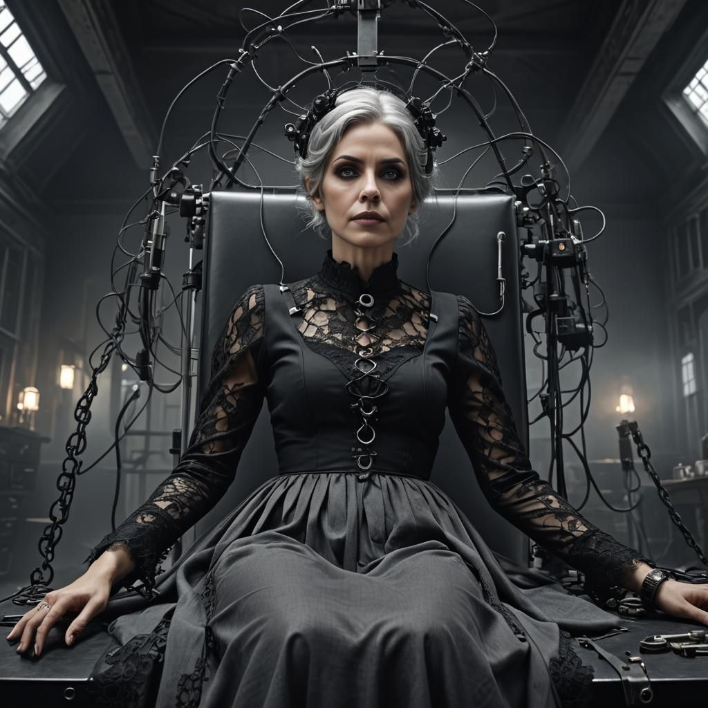Gothic Woman on Electroshock Table, Digital Matte Painting