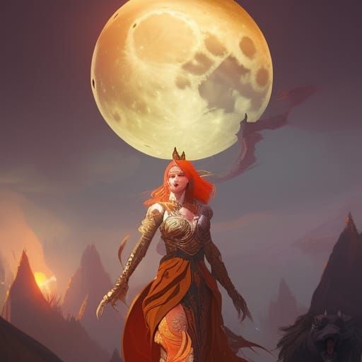 Moon Queen Angry Wolf: Hyperdetailed Concept Art