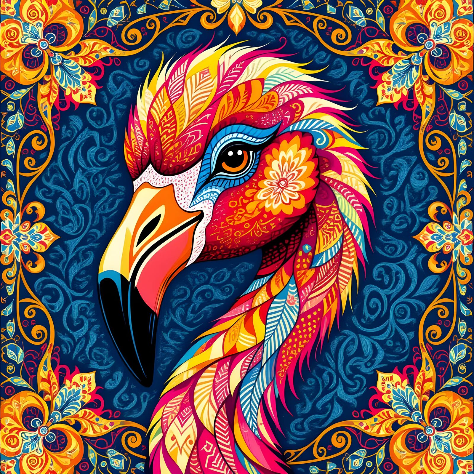 Vibrant Zentangle Flamingo Head Illustration With Intricate ...