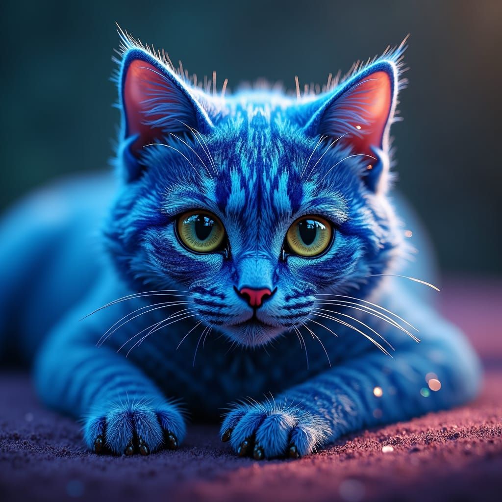 Sapphire Gem-Encrusted Cat in Matte Painting Aesthetic