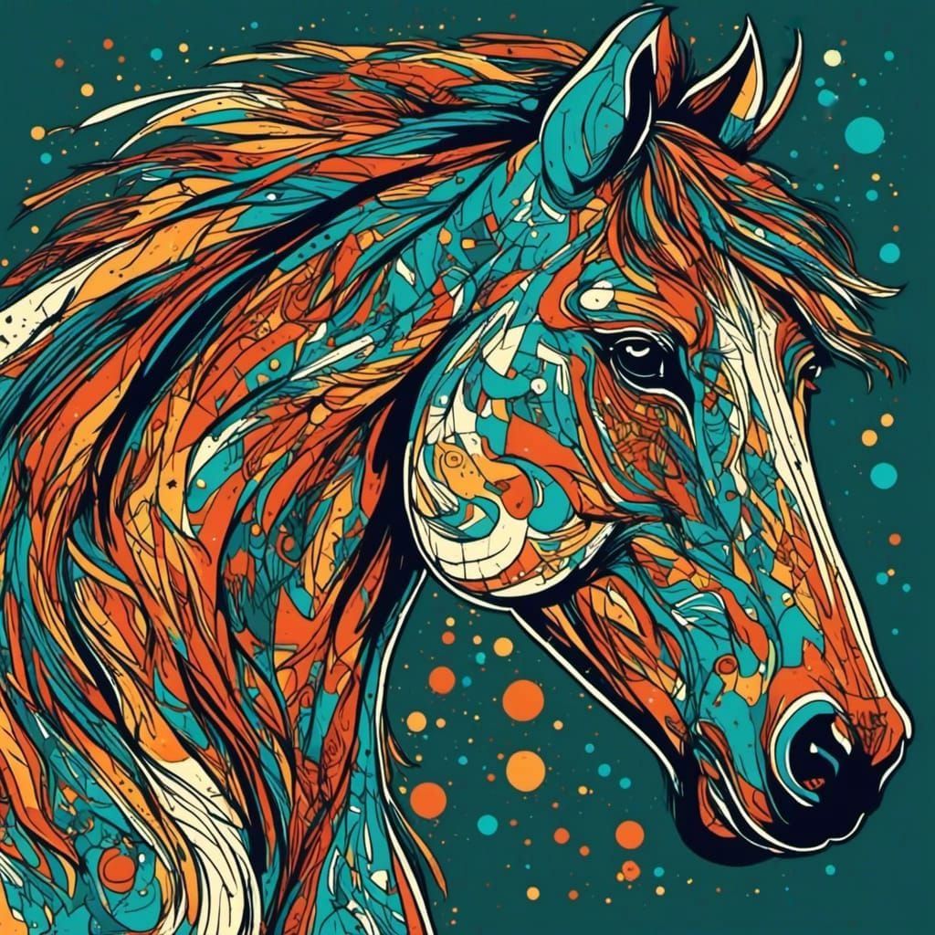 Abstract Wild Horse in Screen Print Style