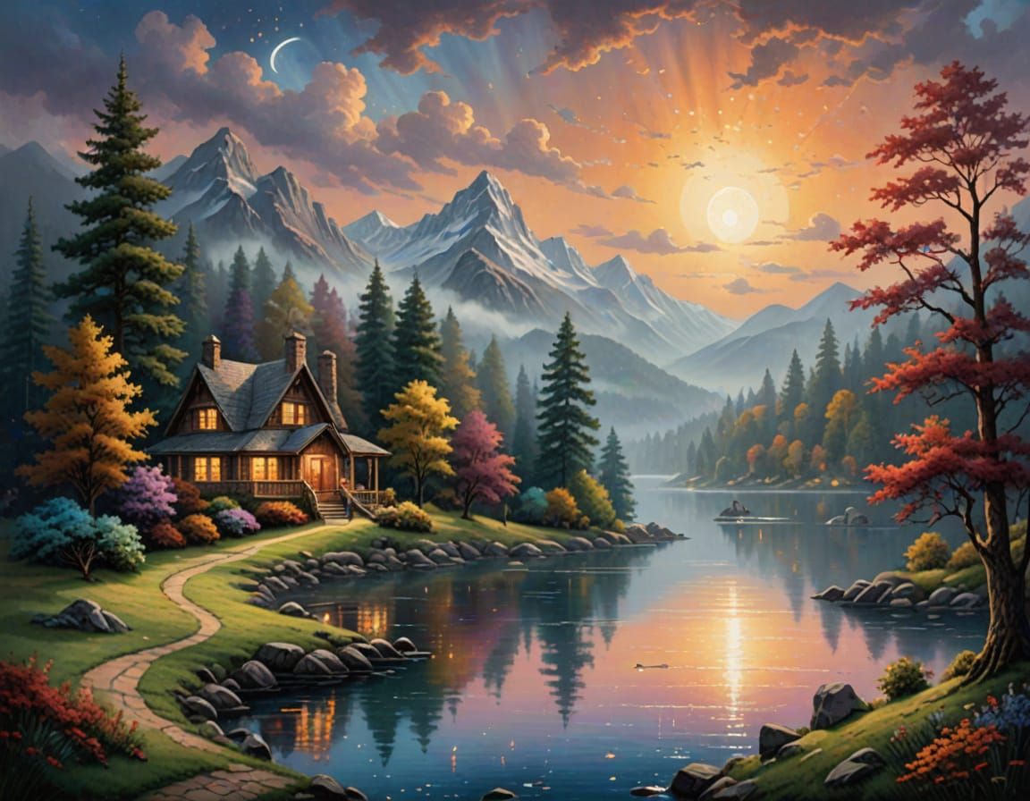Luminous Mystical Landscape in Vibrant Oil Painting Style