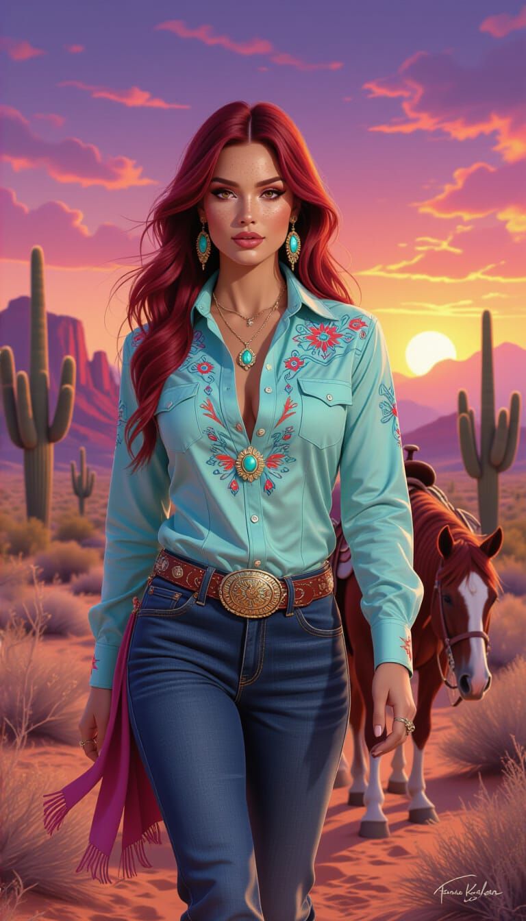 Beautiful Cowgirl and Horse in Arizona Desert