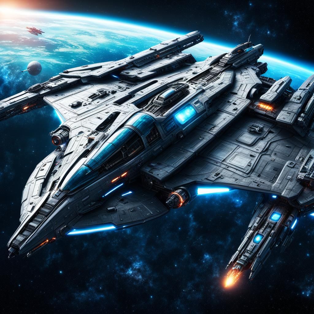 Futuristic Spaceship in Epic Galactic Battle