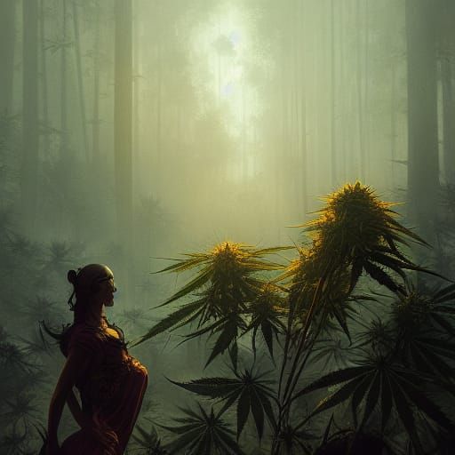 Detailed Cannabis Plant in Dark Fantasy Style