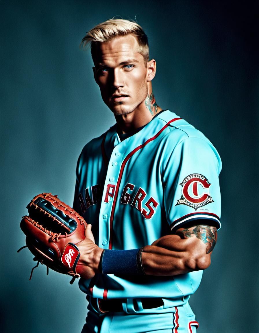 Muscular Baseball Player Happiness: Photo Masterpiece