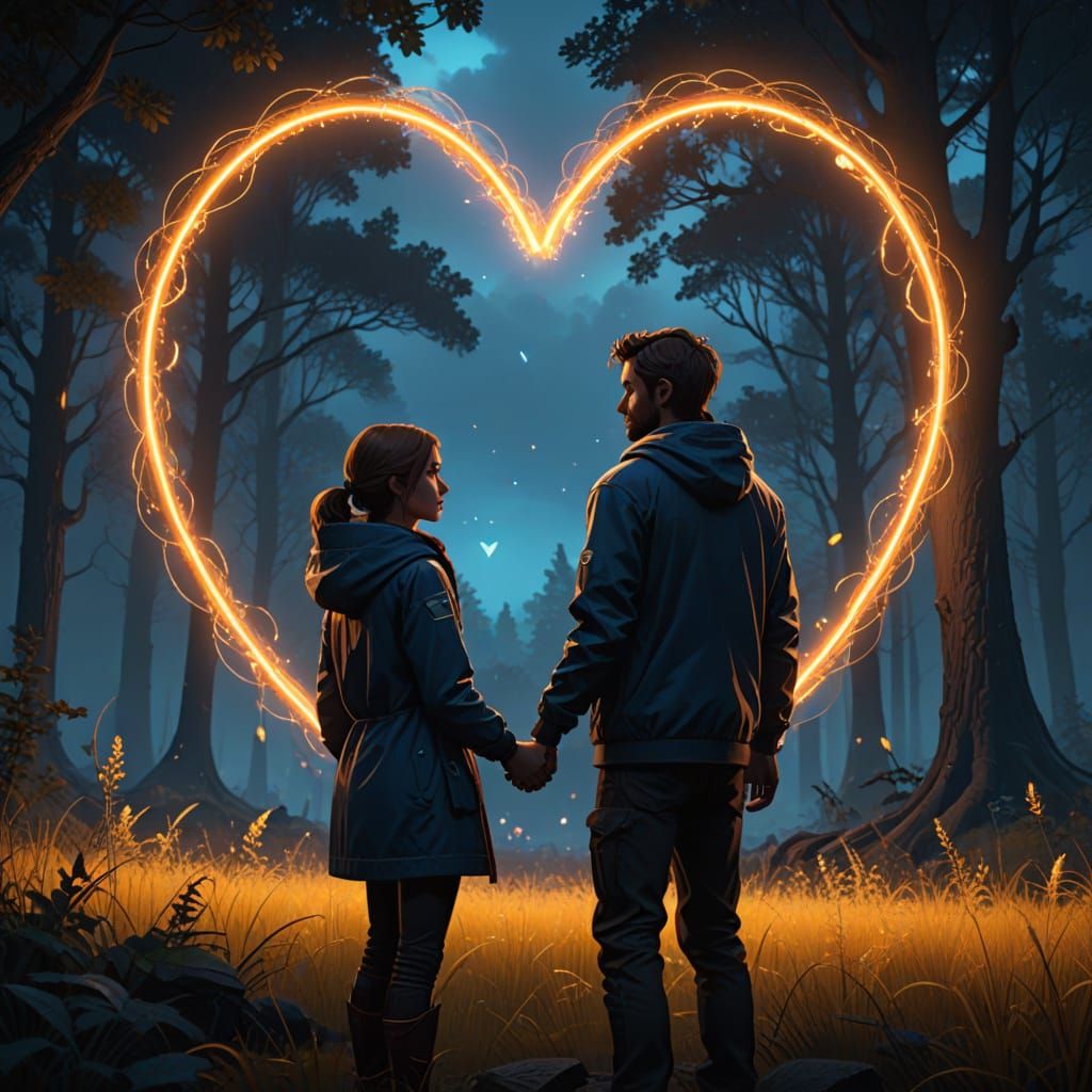 Ethereal Heart Connection in Fantasy Landscape