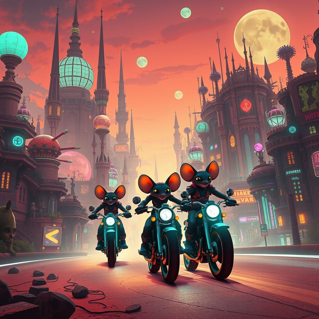 Biker Mice From Mars in Neon-Lit Martian Metropolis