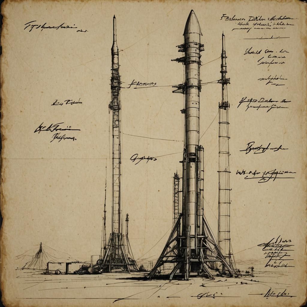 Falcon 9 Rocket in Leonardo da Vinci Style
