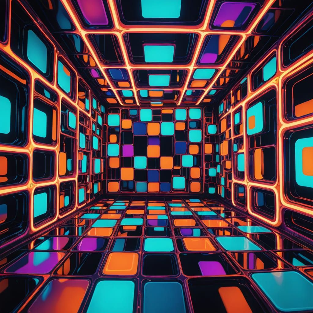 Vibrant Futuristic Sculpture in Neon Hues and Glowing Metall...