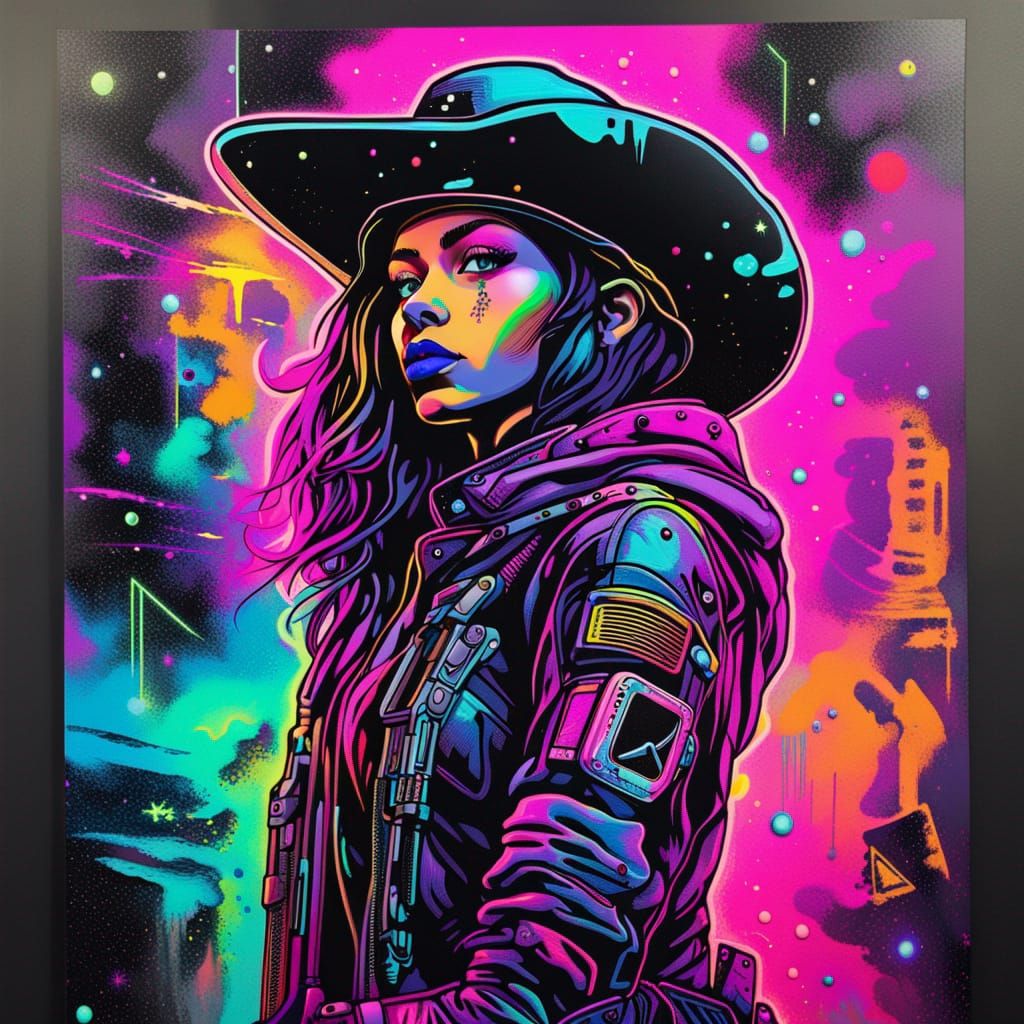Space Cowgirl: Cyberpunk Outlaw in Neon Galaxy