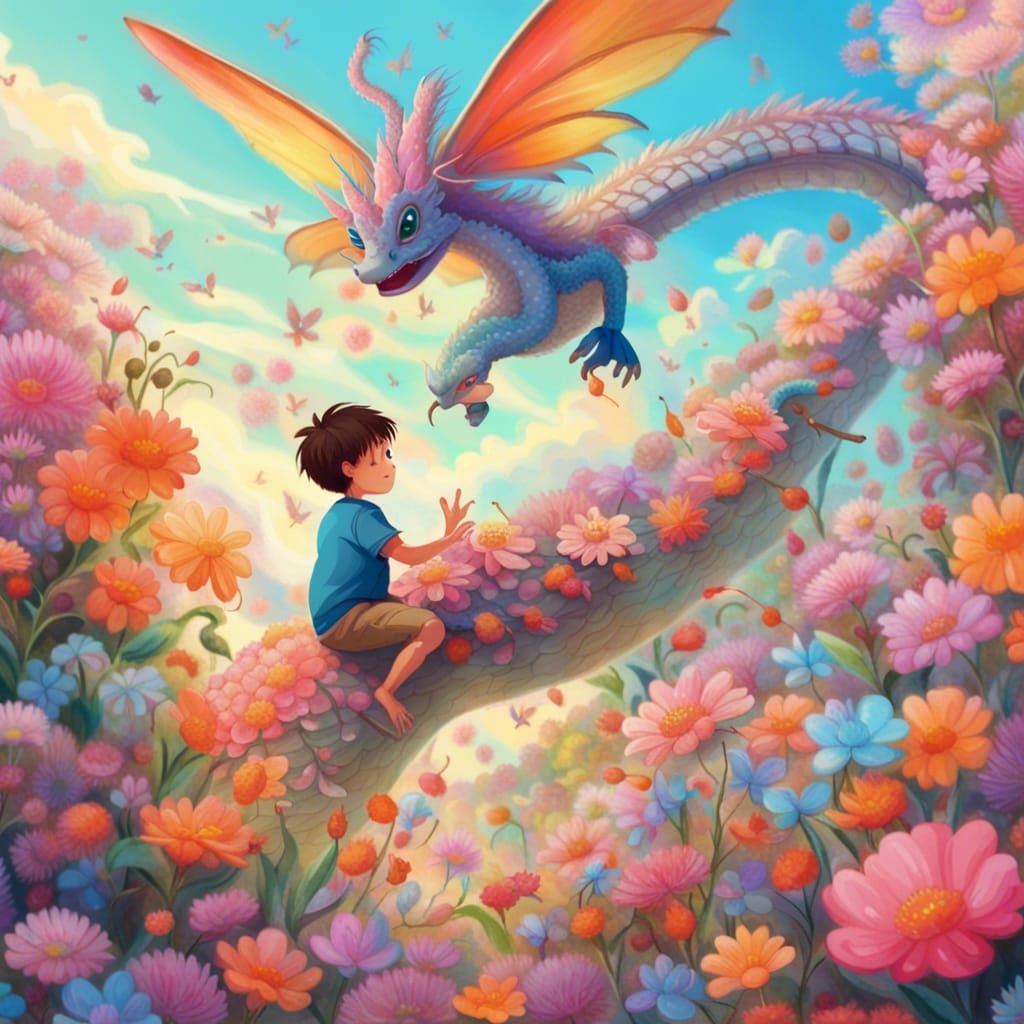 Floral Dragon Flight: A Whimsical Colorful Scene