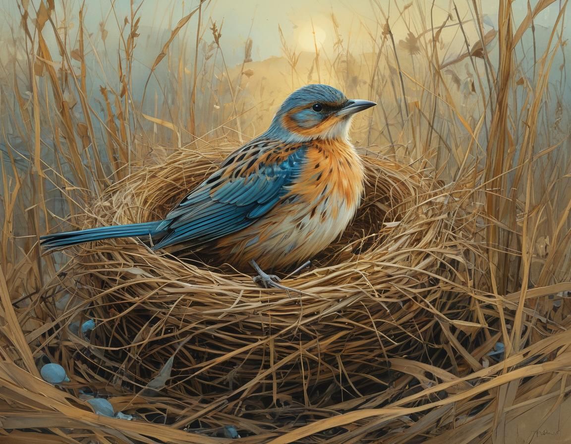 Whimsical Bird's Nest in Golden Hour Delight