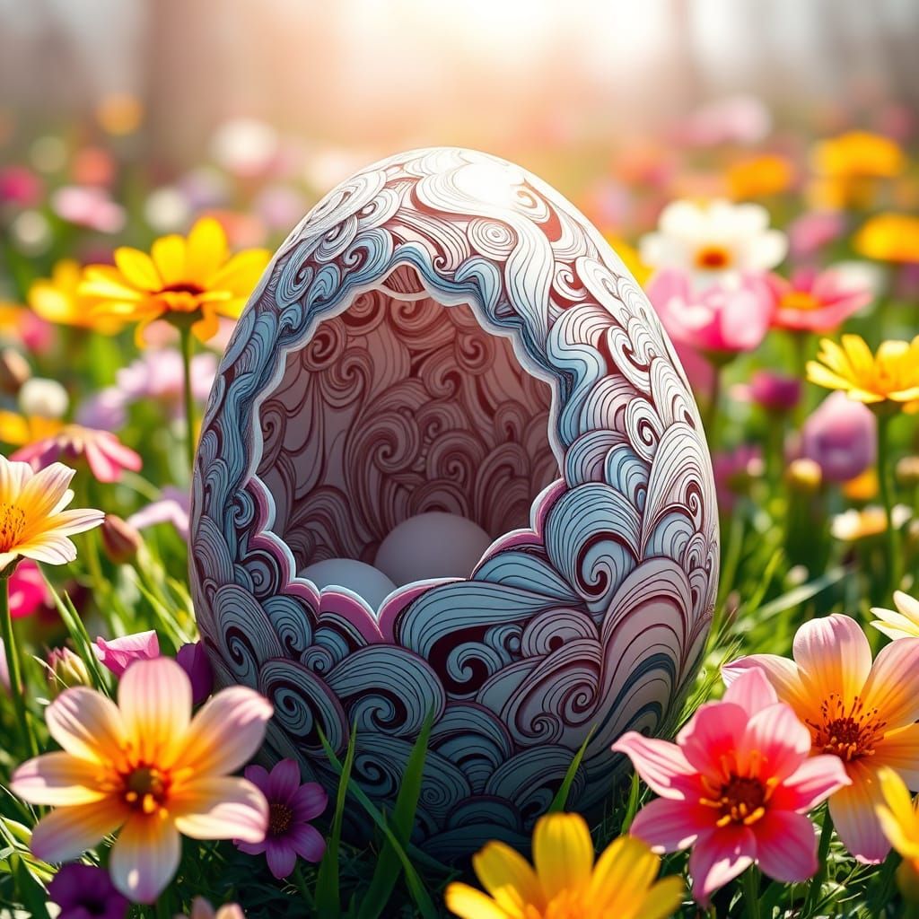 Surreal Easter Egg in Vibrant Spring Landscape