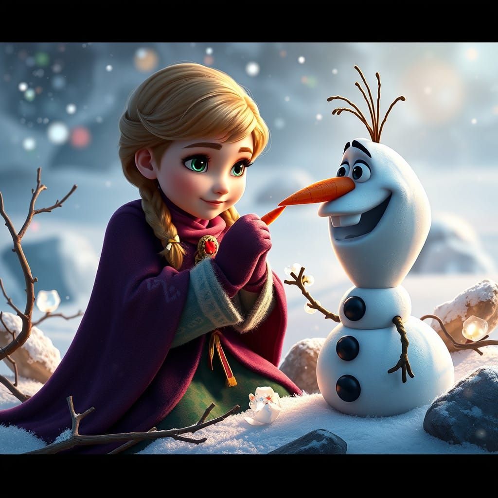 Baby Anna Builds Olaf with Delicate Winter Wonder