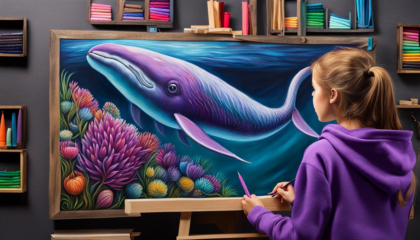 Realistic Chalk Art of Girl Drawing Narwhal