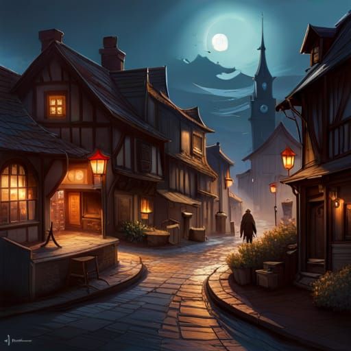 Cobblestone Path with Long Shadows: Digital Art