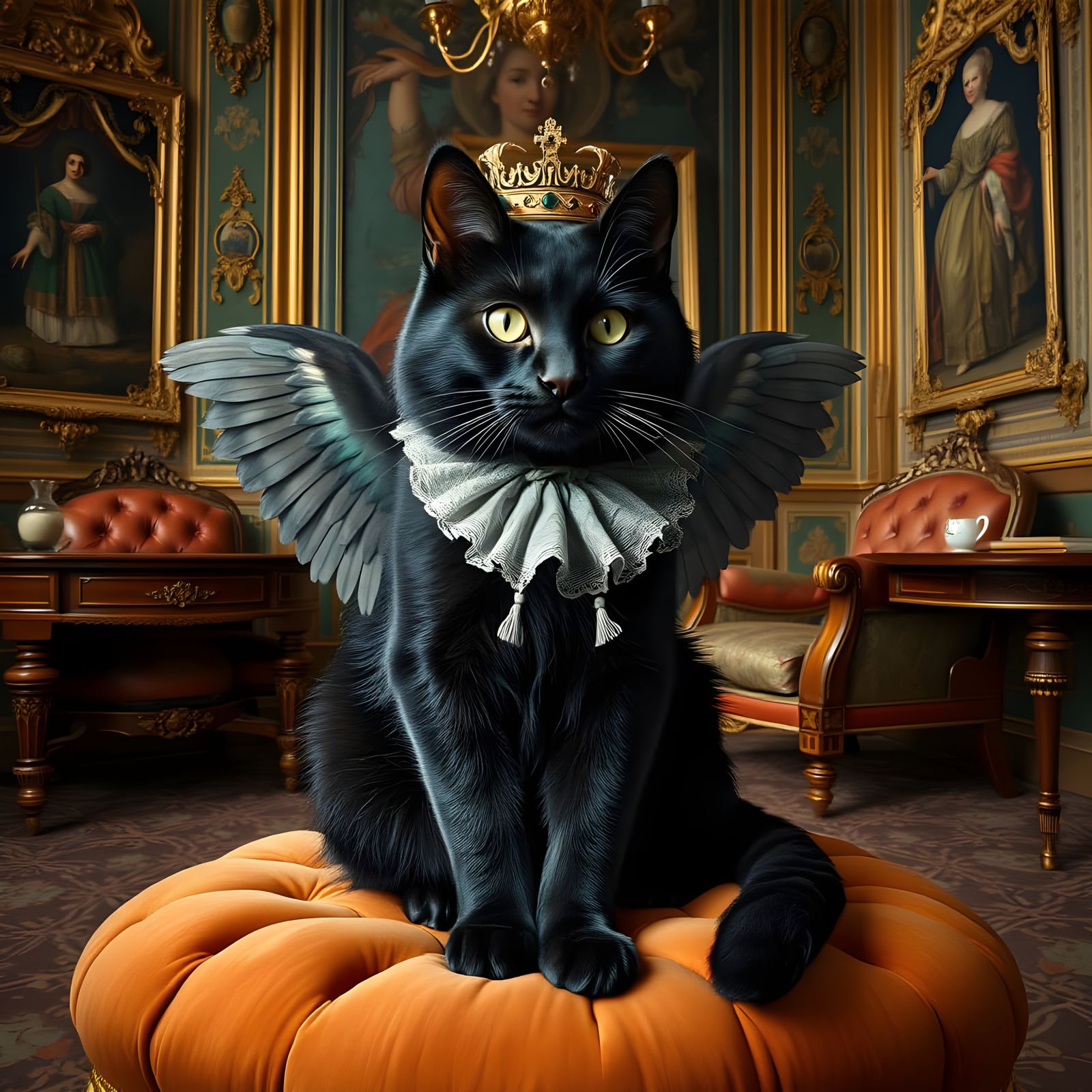 Regal Black Cat in Victorian Opulence