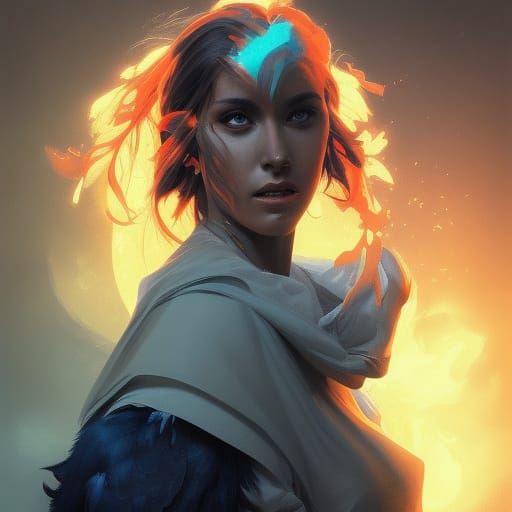 Hyperdetailed Phoenix Raven Portrait in Dynamic Lighting