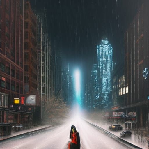 Dystopian New York: Woman with Teddy Bear