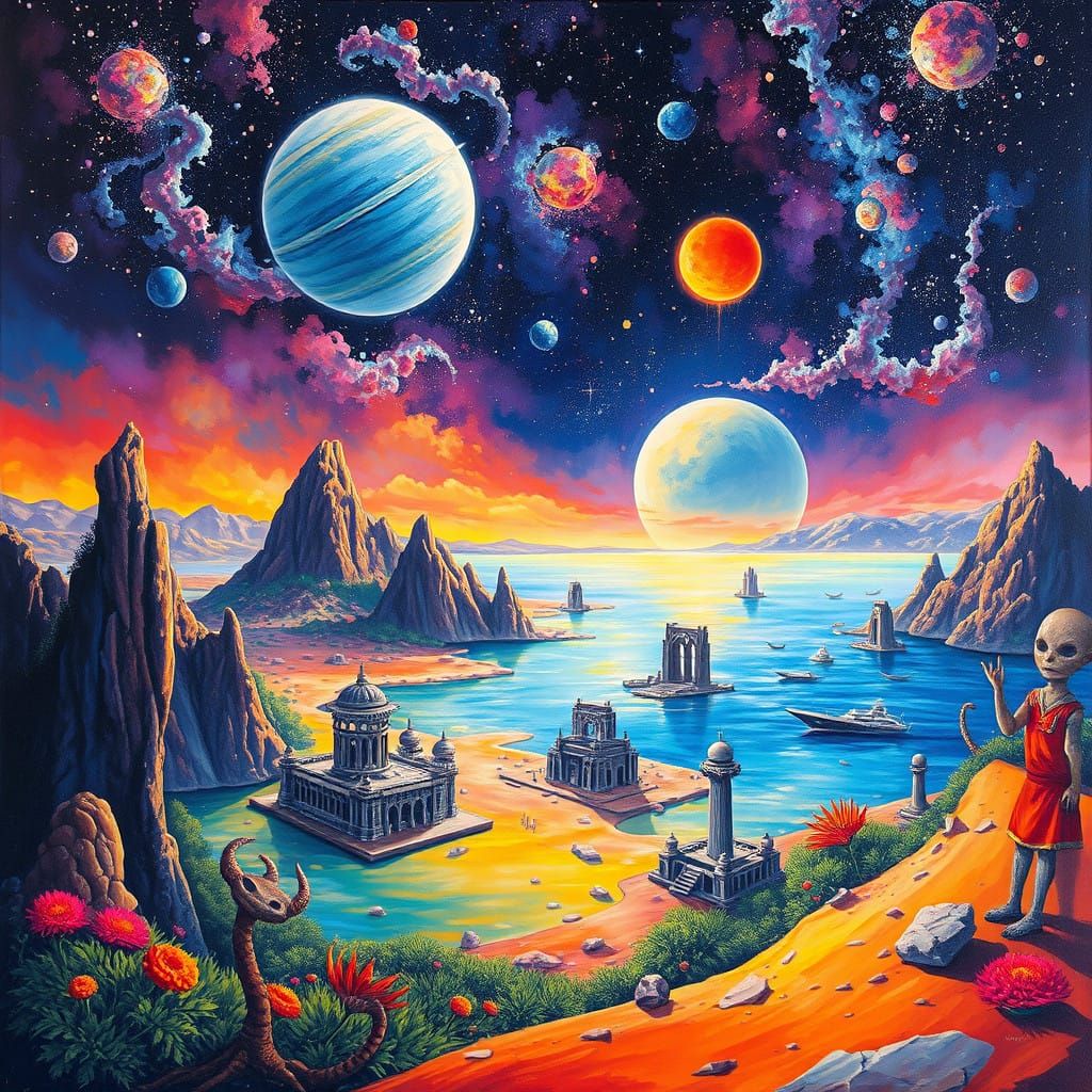 Dreamlike Alien Landscape in Vibrant Impressionist Style