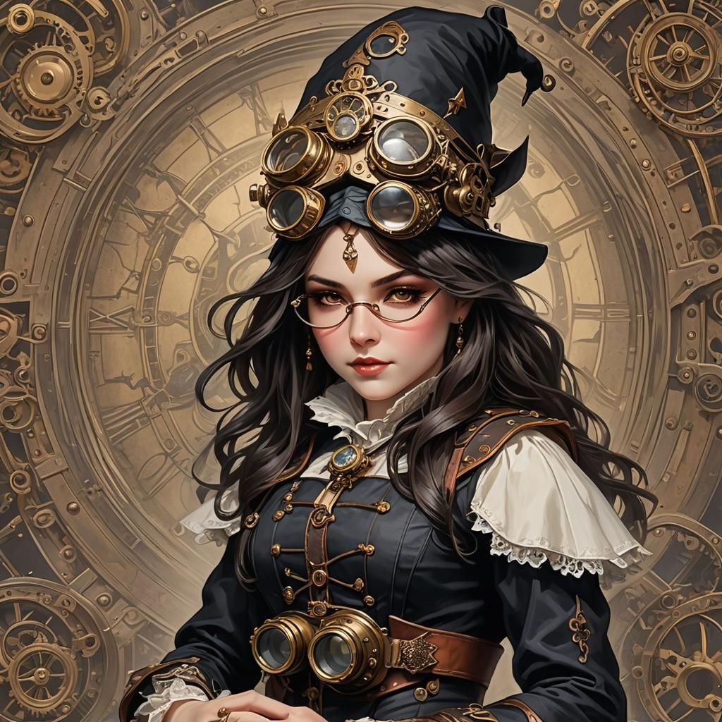 Steampunk Sorceress with Goggles in Victorian Era