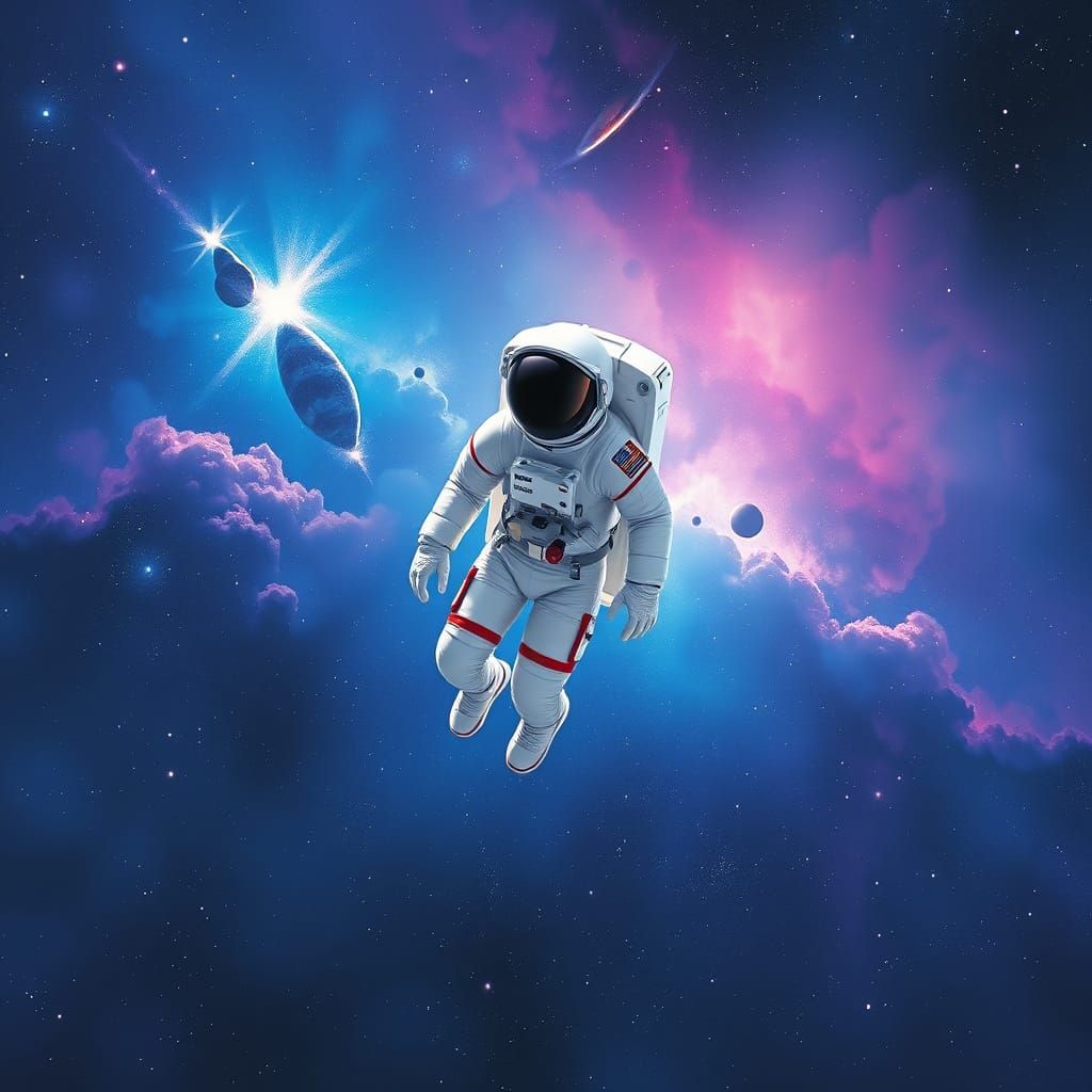 Astronaut Soars in Vibrant Nebula