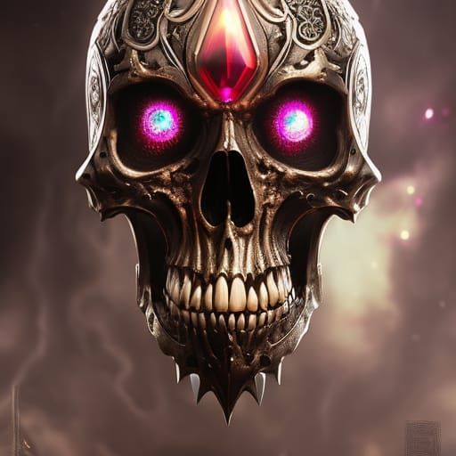 Ruby-Eyed Skull Portrait in High Fantasy Style