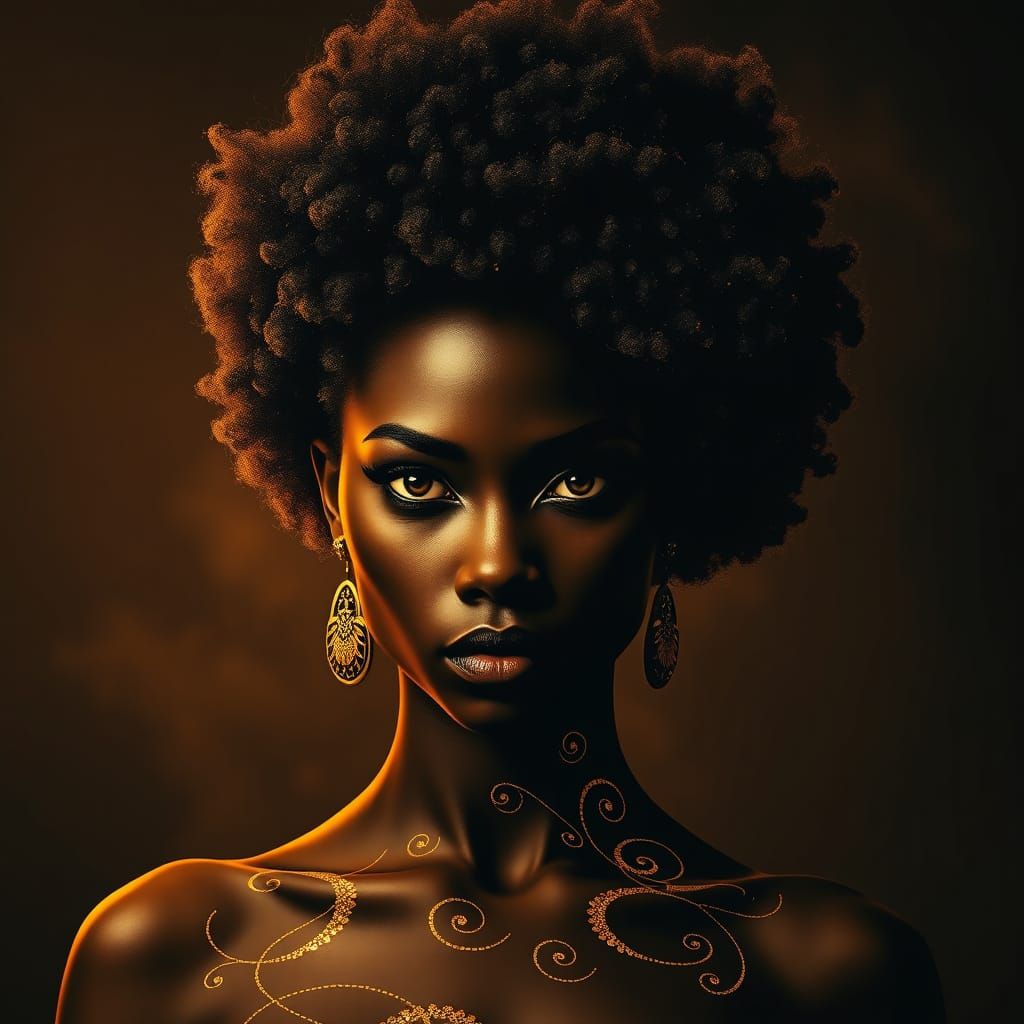 Majestic Visionary Woman in Golden Bloom Silhouette