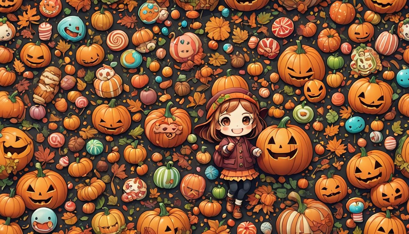 Autumn Chibi Pumpkin with Kawaii Smile in Candy Art
