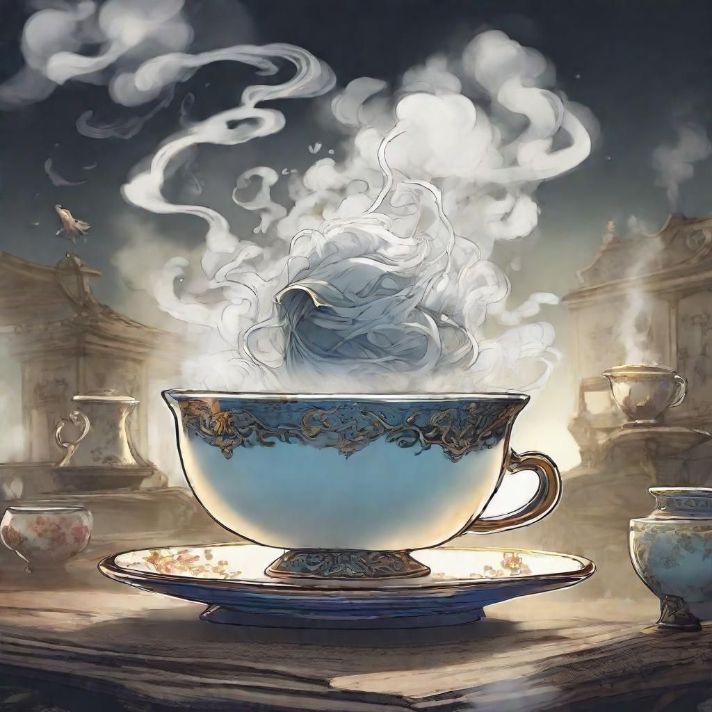 Teacup Smoke Creatures Whispering Secrets, Anime Style