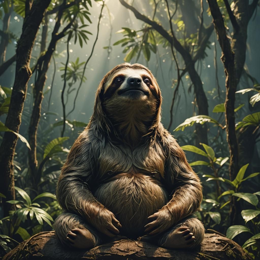 Meditating Sloth in Cinematic Style