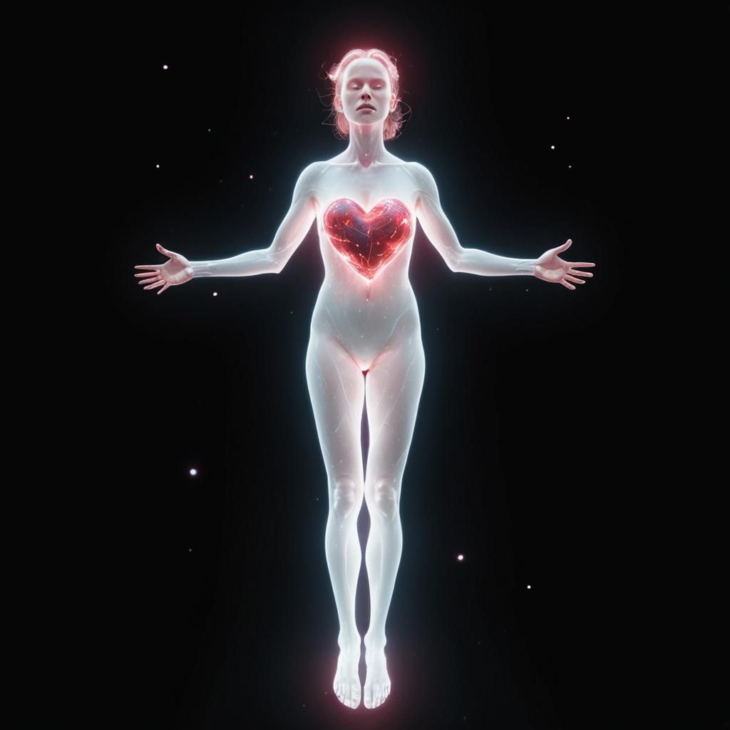 Luminous Being Floating in Starry Night Sky