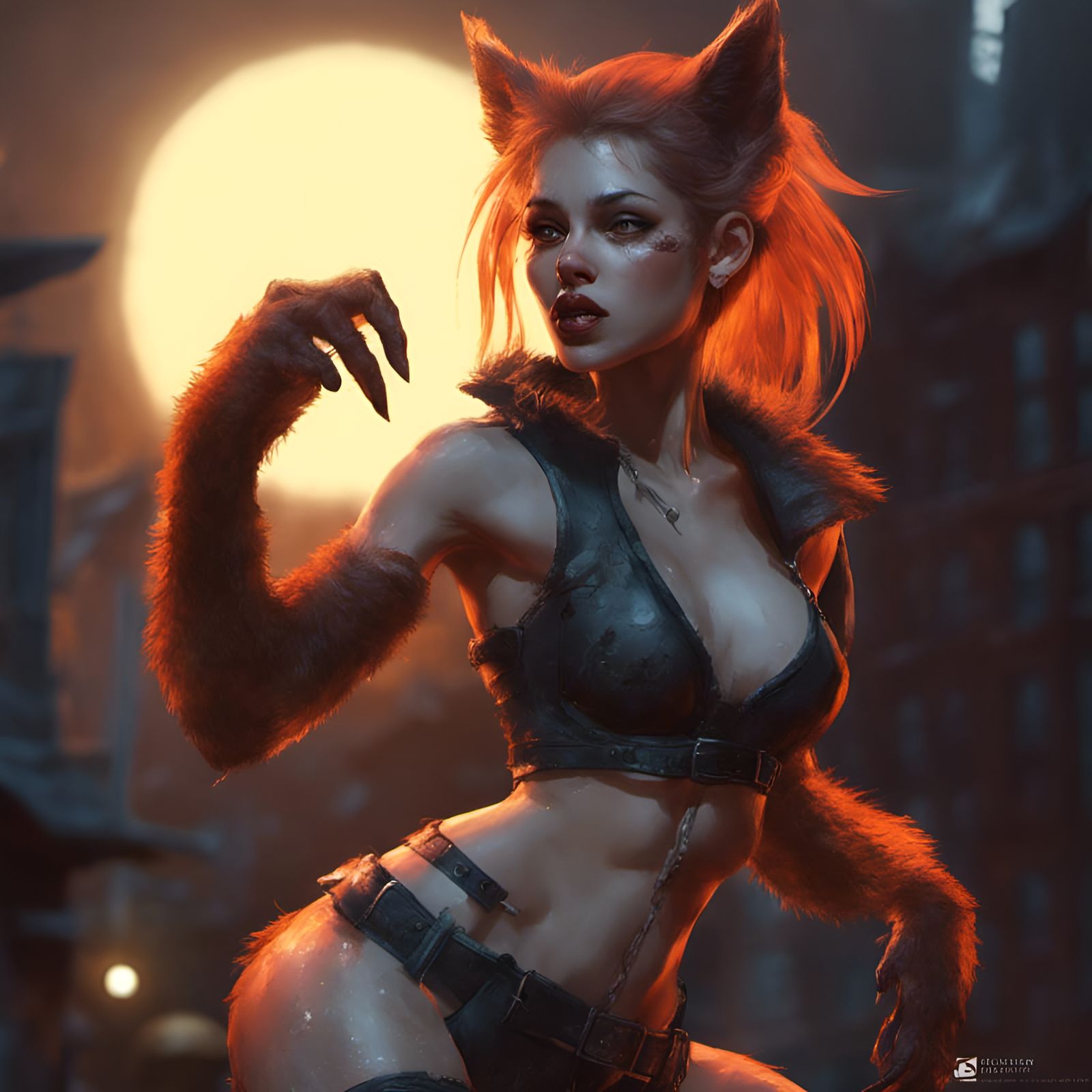 Beautiful Werewolf Girl in Manhwa Style