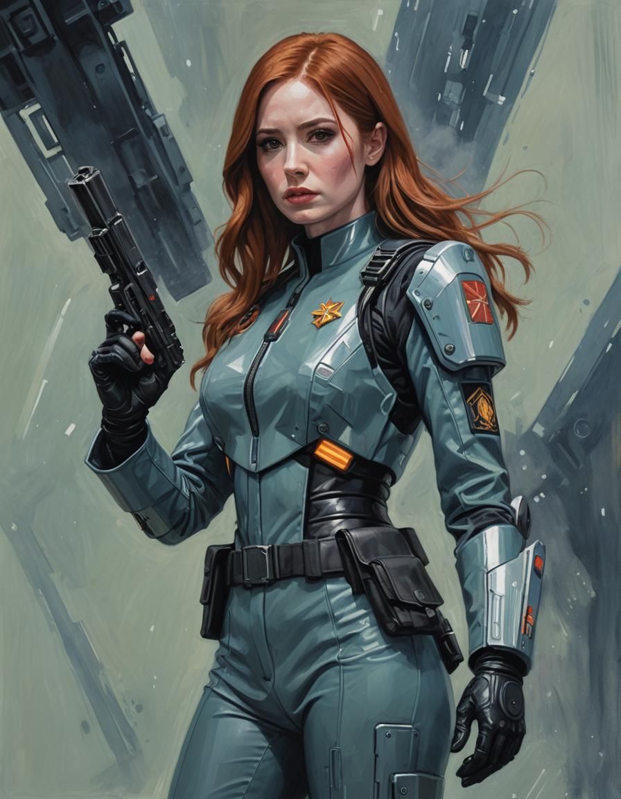 Futuristic Marine: Karen Gillan Gouache Portrait