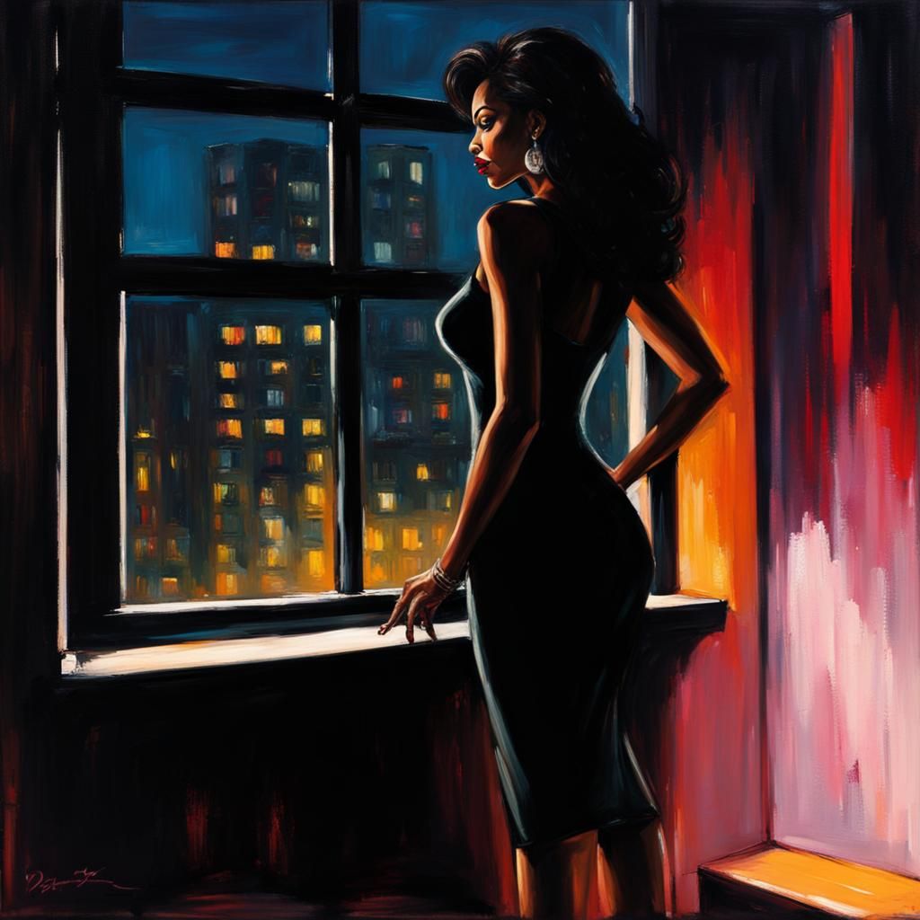 Seductive Nighttime Siren in Smoky Neon Ambient